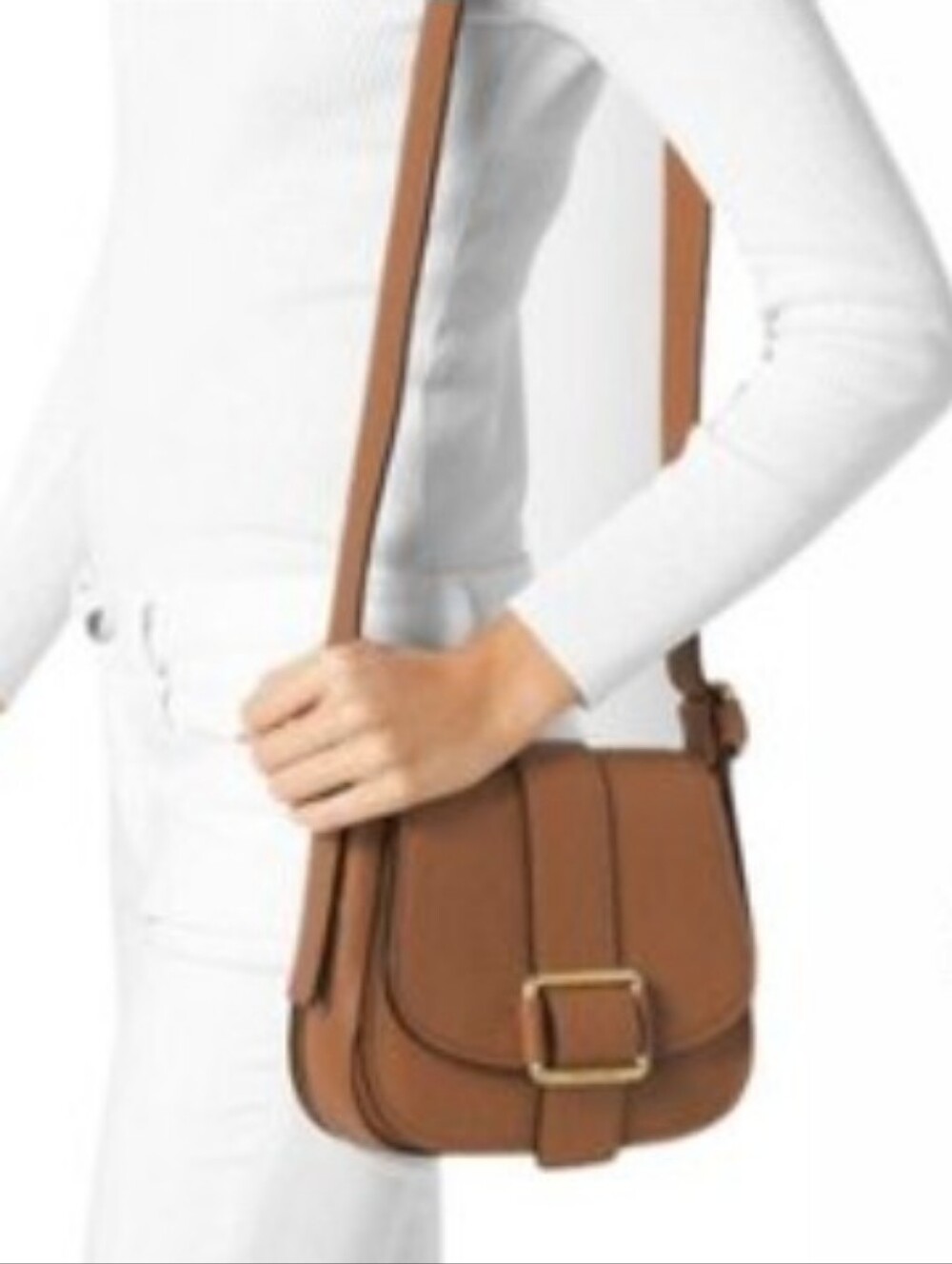 Michael Kors Pebbled Leather Saddle Crossbody Bag in Cognac - Picture 11 of 11